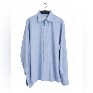 Ermenegildo Zegna Men's Size 42 100% Cotton Button Up Shirt Blue White Striped